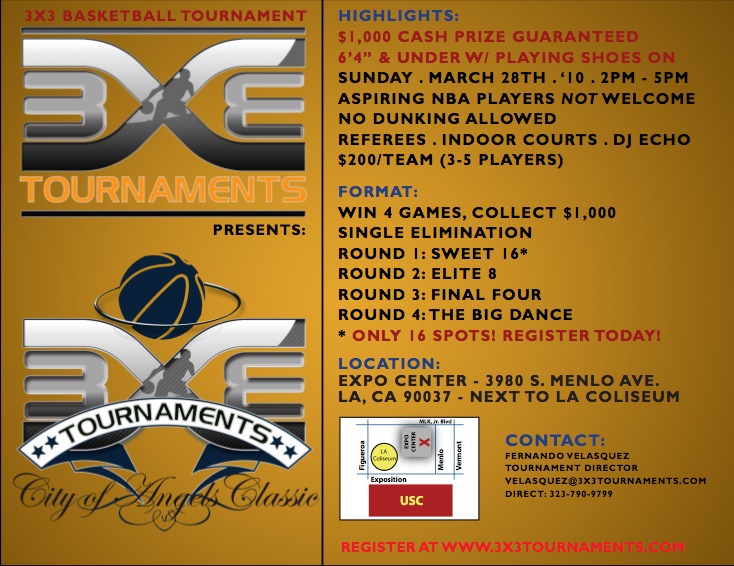 3on3 Tournament March 28th. Get $$$$