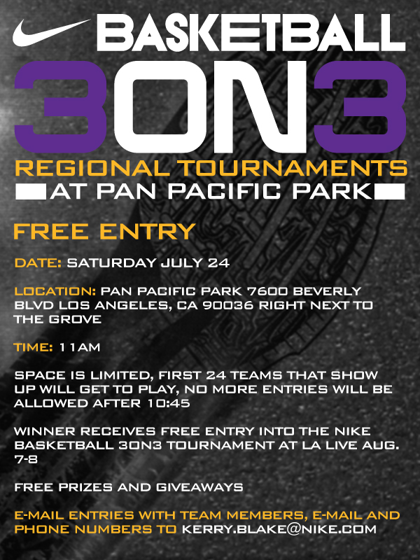 Nike 3on3 FREE Regional Tournament @ Pan Pacific Park, Venice Beach and HAX